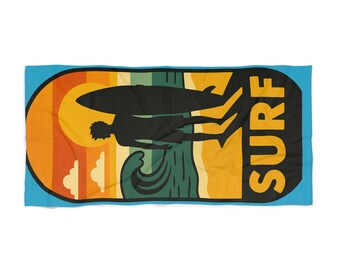 Surf Silhouette Beach Towel | Retro Sunset Waves