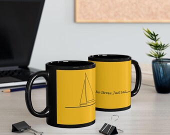 No Stress Just Sail mug | Black rimmed ceramic mug