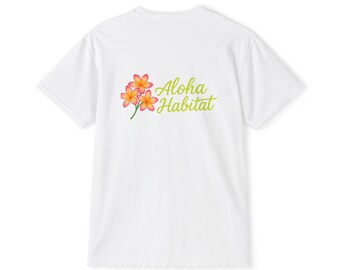 Aloha Habitat floral script T-Shirt | Pocket tee
