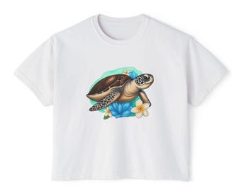Sea Turtle with Tropical Flowers Tee | Ocean Beach Hawaiian Shirt Vibe