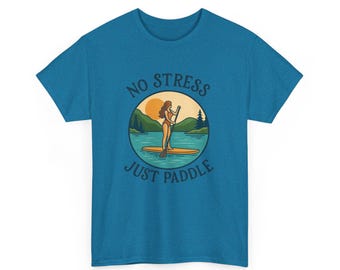 No Stress Just Paddle T-Shirt | Paddleboard Design, Lake Scene