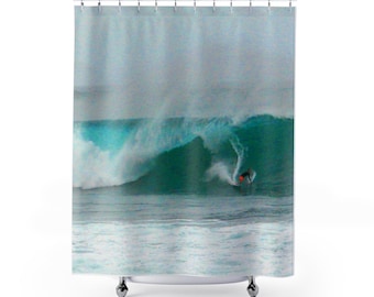Surfer Riding Barrel Wave Shower Curtain | Ocean Wave Bathroom Decor