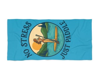 No Stress Just Paddle beach towel | paddleboard sunset design