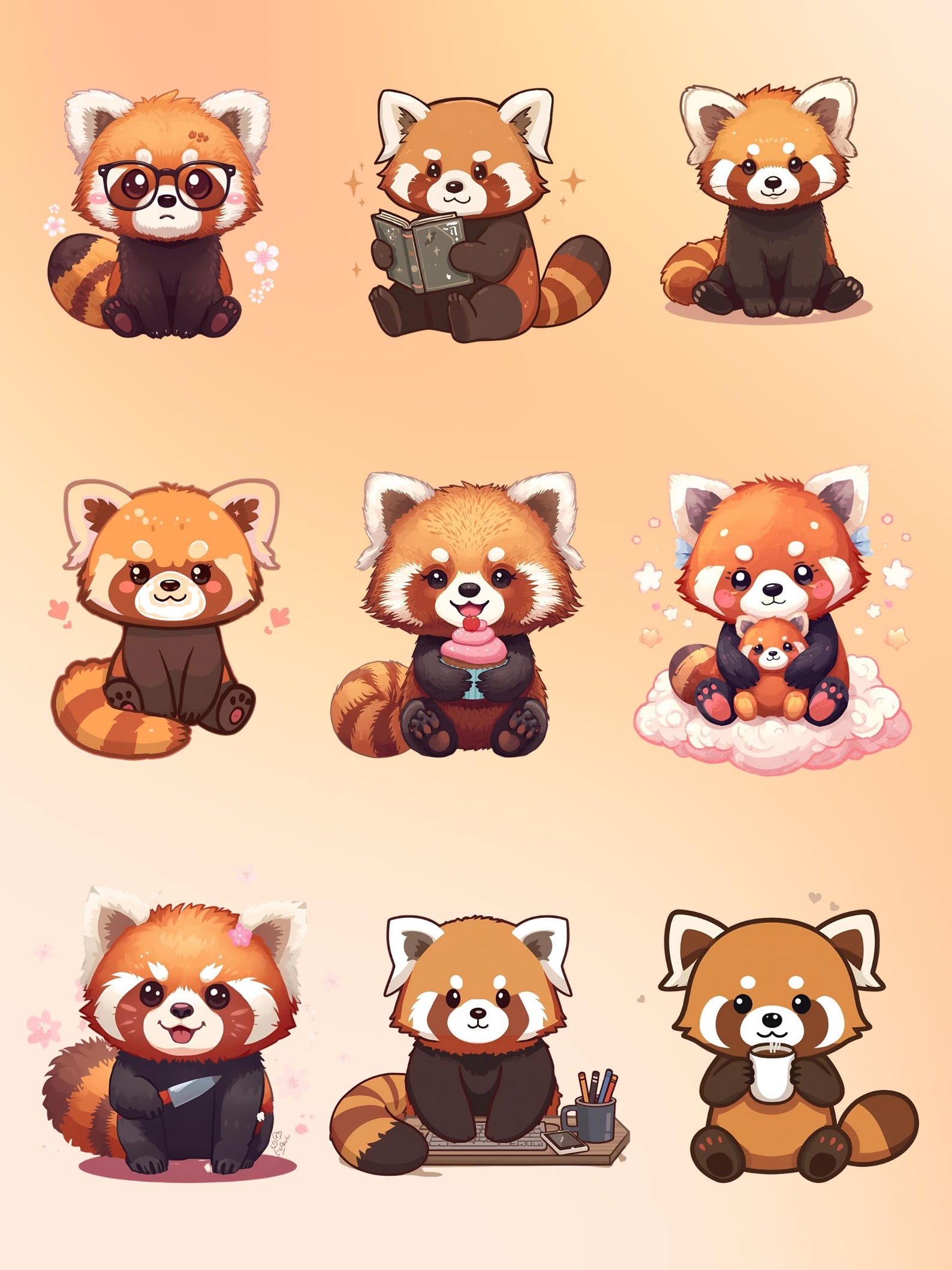 Cute Red Panda Printable Stickers - Etsy