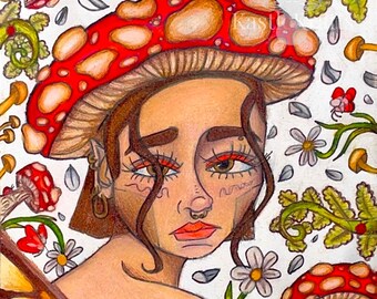 Whimsical Mushroom Fairy Art Print