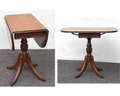 1940s Duncan Phyfe Table Drop Leaf Side Table Rare Style Mahogany with Drawer Brass Claw Feet
