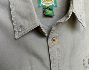 Vintage Cabela’s Hunting Fishing Safari Field Shirt - Men’s L Long Sleeve - Brown Canvas Epaulet 90s Near Mint