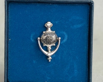 Vintage sterling Avon Calling Door Knocker service pin representative Sales Award / Original box / 925 sterling silver marked / mid-century