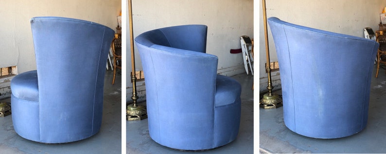 1940s Asymmetrical Chair Fan Back Hollywood Regency 1940s Swivel Tub Club Chair Mid-Century MCM Kagan Nautilus Style