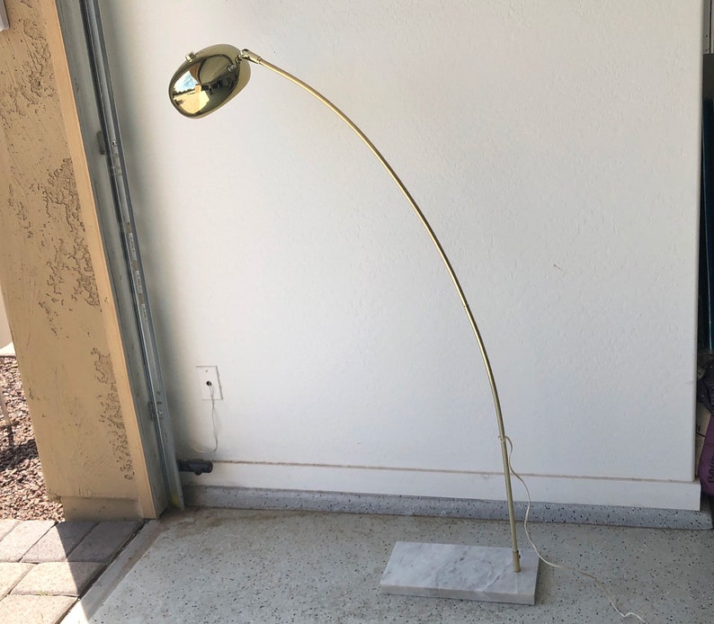 Mcm Arc Floor Lamp Atomic Mid Century Modern Style Design Brass Sunburst Starburst Shade W Solid Carrera Marble Base Working