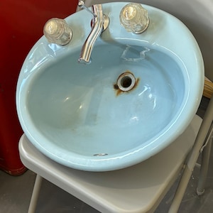 Vintage BLUE Kohler Cast Iron Sink -  Bathroom Excellent Porcelain Finish