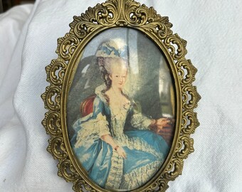 Oval Picture Frame Miniature Vintage Gilt Convex Glass - Ormolu Wall Hanging - Marie Antoinette - Hollywood Regency Small Mini - Inv #5