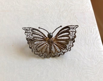 2" Silver Filigree Butterfly Brooch Filigree Pin Fine Detail Gift for Her