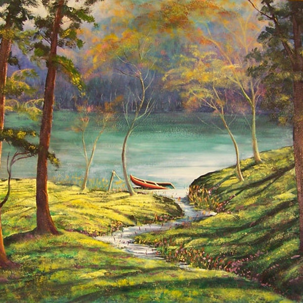 Kickapoo Logan oil painting 1908 - 1984, signed original forest scene 40 x 34 fantasy fairy forest surreal