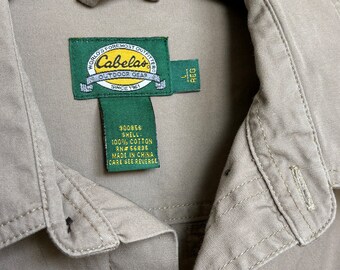 Vintage Cabela’s Hunting Fishing Safari Field Shirt - Men’s L Long Sleeve - TAN Canvas Epaulet 90s Near Mint