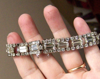 Kramer of NY bracelet clear rhinestones emerald cut