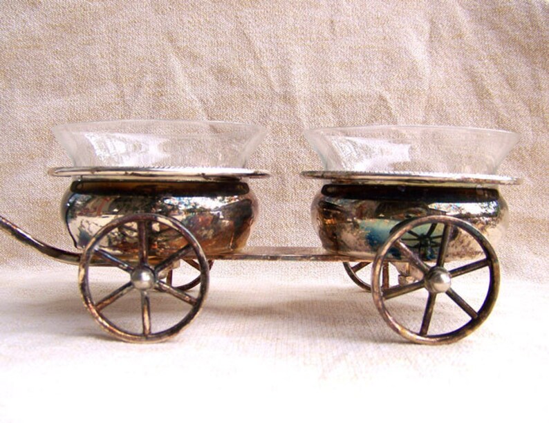 Vintage Rogers silver wine caddy wagon cart serving dish Etsy