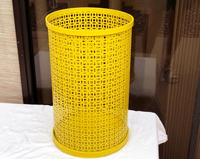 Midcentury Yellow Mesh Trash Can Laundry Basket Waste Paper Etsy