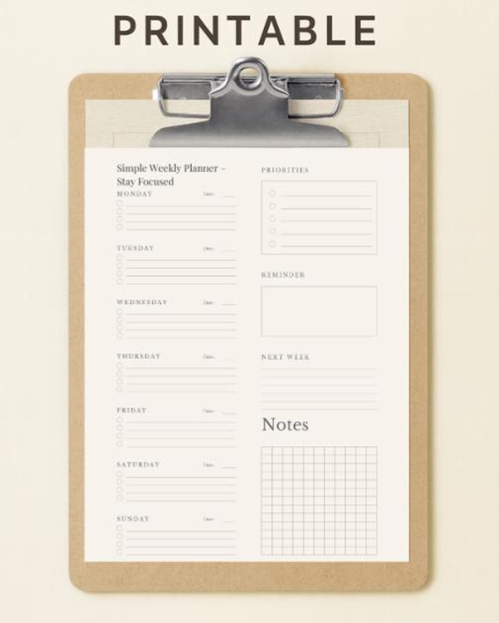 Weekly Planner Printable | A4 and Letter PDF | Minimalist Weekly ...