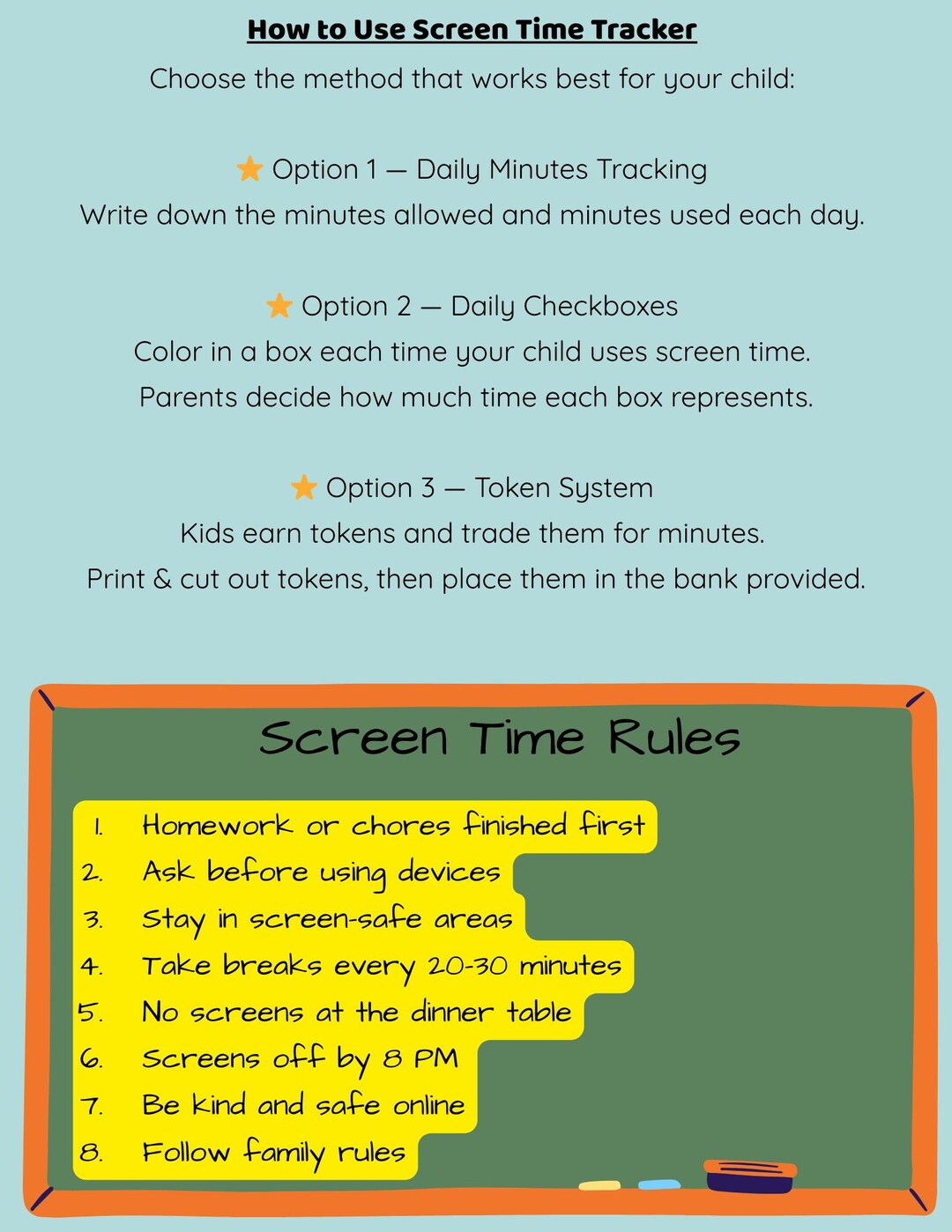 Screen Time Tracker Printable Bundle | Token System - Parent Routine ...