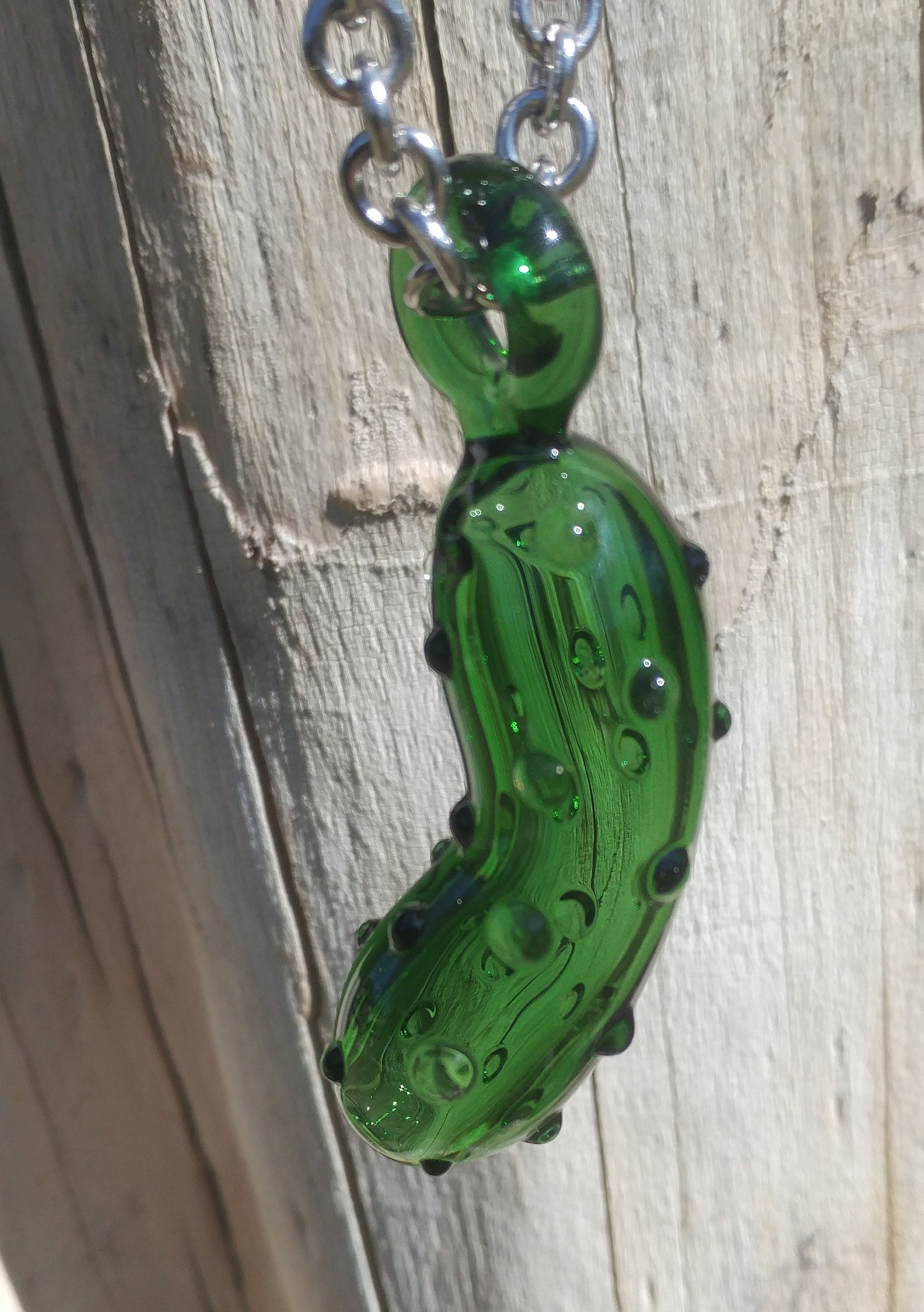 Glass Pickle Pendant Necklace Green subconscious Design - Etsy