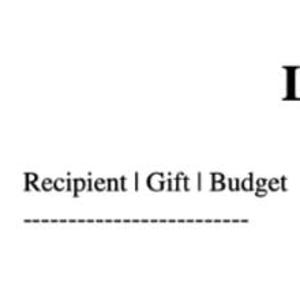 May include: White background with the text "Laurel Sage and Ivory" in a bold, black font. Below, smaller text reads "Recipient | Gift | Budget" with a dashed line underneath.