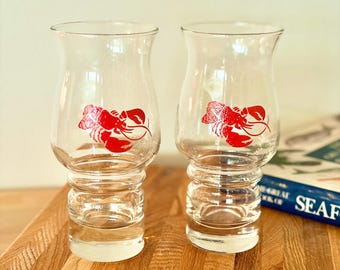 Vintage Libbey Lobster Hurricane Glasses Set | 1980s Coastal Barware | Nautical Drinkware | Retro Seafood Cocktail Glasses