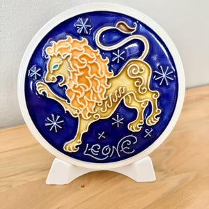 Leo Zodiac Ceramic Tile | Italian Art Pottery | 'Leone' Mid Century Astrology Decor
