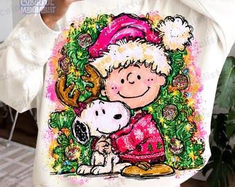Christmas Cartoon Dog and Charlie PNG, Snoopy Dressed as Santa Claus Sublimation, Retro Christmas PNG ( Digital Download)