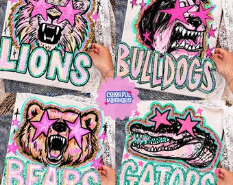 Colorful Mascot School PNG Bundle, Panthers, Lions Gators,  Bulldogs Sublimation Designs,  Star School Sprit PNG, Game Day Shirt Download,