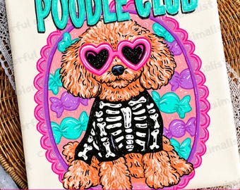 Preppy Poodle Club PNG,  Spooky Poodle Dog Digital Download, Watercolor  Sublimation Design, Halloween Dog Shirt PNG, Trendy Fall Designs