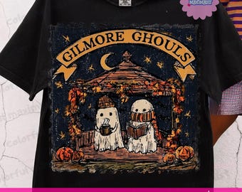 Gilmore Ghouls Halloween Stamp PNG, Fall Coffee Lover Sublimation Design, Trendy Vintage Halloween Ghost Shirt PNG,