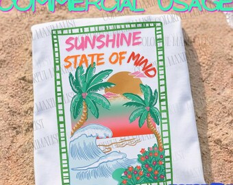 Sunshine State Of Mind PNG Sunshine Boho Summer SVG PNG Retro Beach Png Tropical Palm Tress Graphic Sunkissed Png (Digital Download)