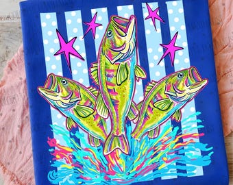 Striped Bass Fish Png, Summer Fishing Shirt Design, Neon Summer Fish png, Preppy Fish png, Lake Fish png, Fish with stripes png