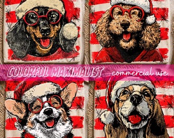 Retro Christmas Dogs Bundle PNG, Trendy Dogs Xmas Sublimation Design,  Dog Lovers Holiday Shirt PNG, Digital Download