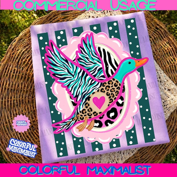 Flying Mallard Duck Png, Colorful Preppy Hunting Season Graphic,  Stripes and Dots Sublimation, Trendy Back To School Png (Digital Download)