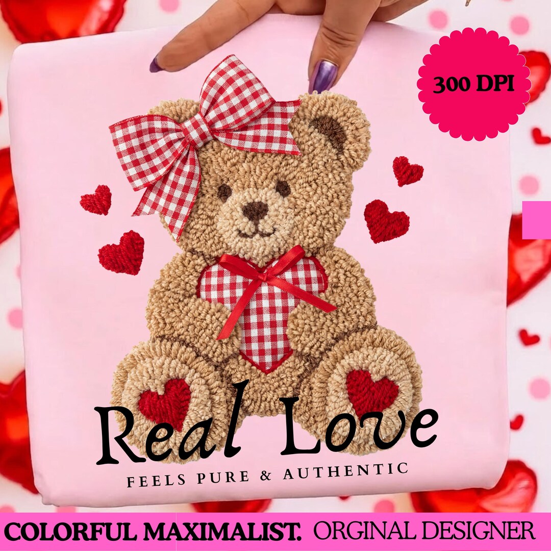 Faux Yarn Valentine's Day Teddy Bear Png, Preppy Love Sublimation ...