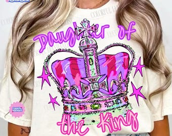Christian PNG, Daughter of the King Sublimation Design, Bible Verse Shirt Design, Colorful Watercolor Crown DTF, Scripture 2 Corinthians