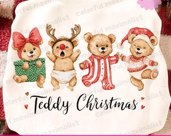 Cute Christmas Doodle Characters PNG, Watercolor Xmas Baby, First Christmas Clip Art, Neutral Baby Shower Sublimation Design
