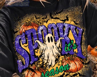 Spooky It's Season Halloween Ghost and Pumpkins PNG, Coquette Halloween Shirt Design, Digital Download