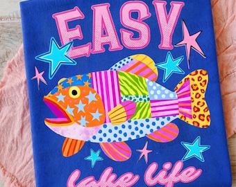 Easy Lake Life Png, Girls Lake Shirt Design PNG, Trending Summer Png, Preppy Fish Png, Lake Beach Life PNG, Lake Sublimation, Commercial Use