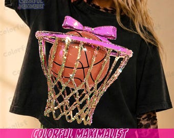 Glitter Basketball Png, Game Day Coquette Bow Png, Preppy Basketball Mom Png, Team School Spirit Cheerleader Digital Download