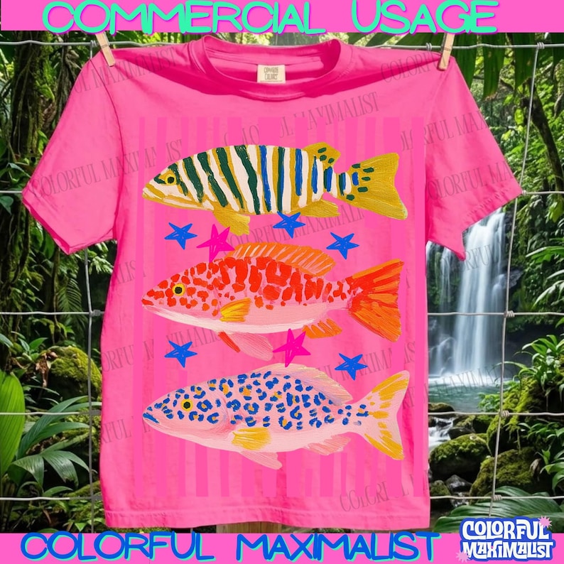 Preppy Fish Png| Female Fishing Png | Colorful Maximalist Sublimation |Summer Vacation Png, Funny Beach Png|Girls Fish Too| image 3