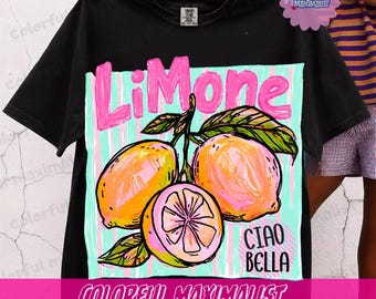 Ciao Bella Preppy Lemon Fruit PNG, Striped Sweet Summer Sublimation, Colourful Summer Vibes Sublimation Design,Girly  Doodle Shirt Design