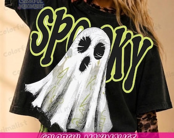 Vintage Spooky Ghost Halloween PNG, Retro Spooky Season Sublimation, Digital Download