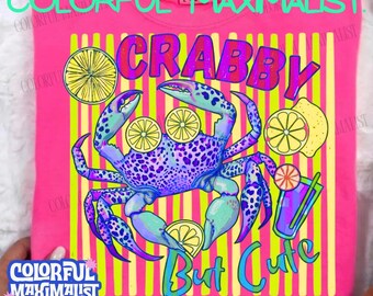 Crabby But Cute Png |Funny Summer Crab Sublimation Design  | Retro Leopard Print Crab Shirt Png  | Summer Vibes Png | Seafood Graphic