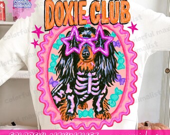 Preppy Halloween Doxie Club PNG,Spooky Season Doxie Dog PNG,  Halloween Dachshund Mom Diy Gift,  PNG Digital Download