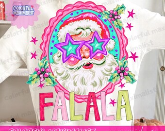 Colorful Falala Sublimation,  Preppy Santa Claus PNG, Pastel Christmas Shirt Design PNG, Trendy Christmas Doodles PNG