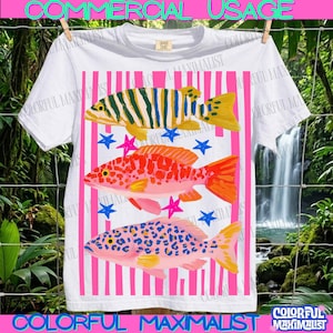 Preppy Fish Png| Female Fishing Png | Colorful Maximalist Sublimation |Summer Vacation Png, Funny Beach Png|Girls Fish Too| image 4