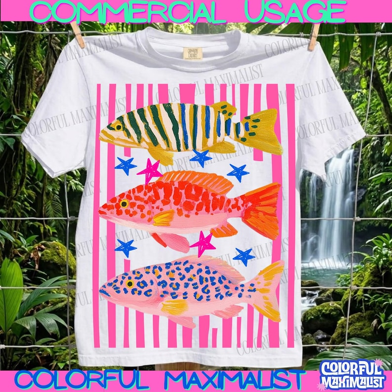 Preppy Fish Png| Female Fishing Png | Colorful Maximalist Sublimation |Summer Vacation Png, Funny Beach Png|Girls Fish Too| image 4
